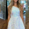 Custom a line one shoulder sleeveless sequins ruffles homecoming dresses
